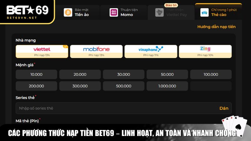 Các phương thức nạp tiền Bet69 phổ biến