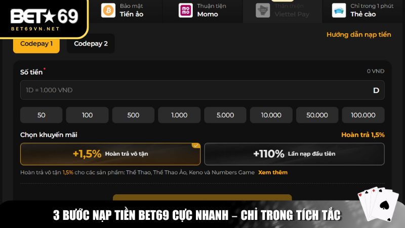 Quy trình nạp tiền Bet69 cực nhanh